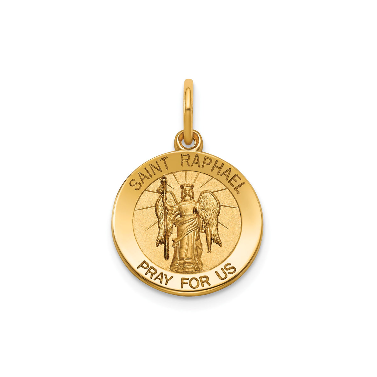 Round St. Raphael Medal in 14K Yellow Gold, 14.5mm - Sophia Jewelers Main image