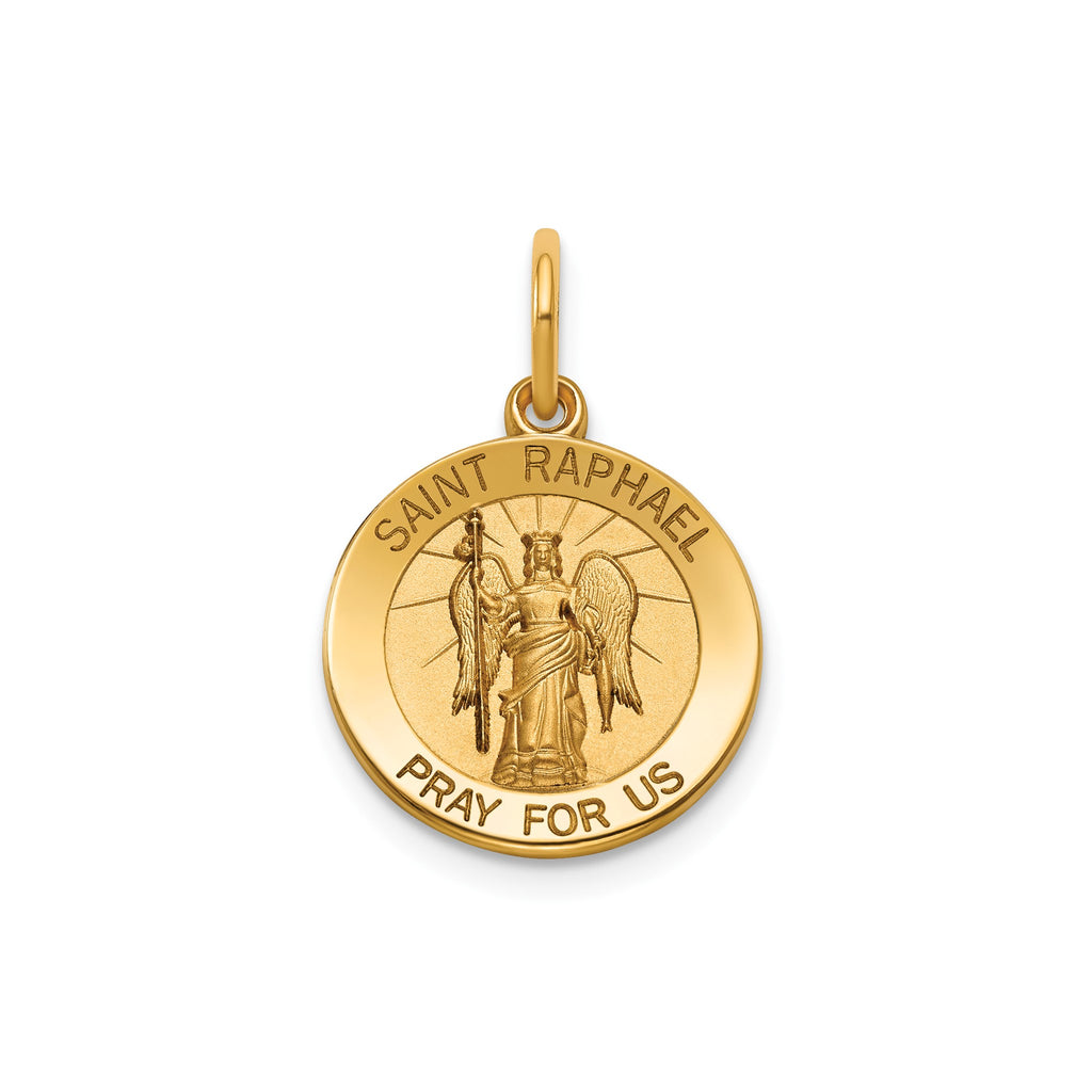 Round St. Raphael Medal in 14K Yellow Gold, 14.5mm - Sophia Jewelers
