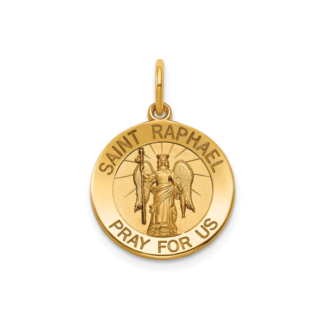 Round St. Raphael Medal in 14K Yellow Gold, 16.25mm - Sophia Jewelers