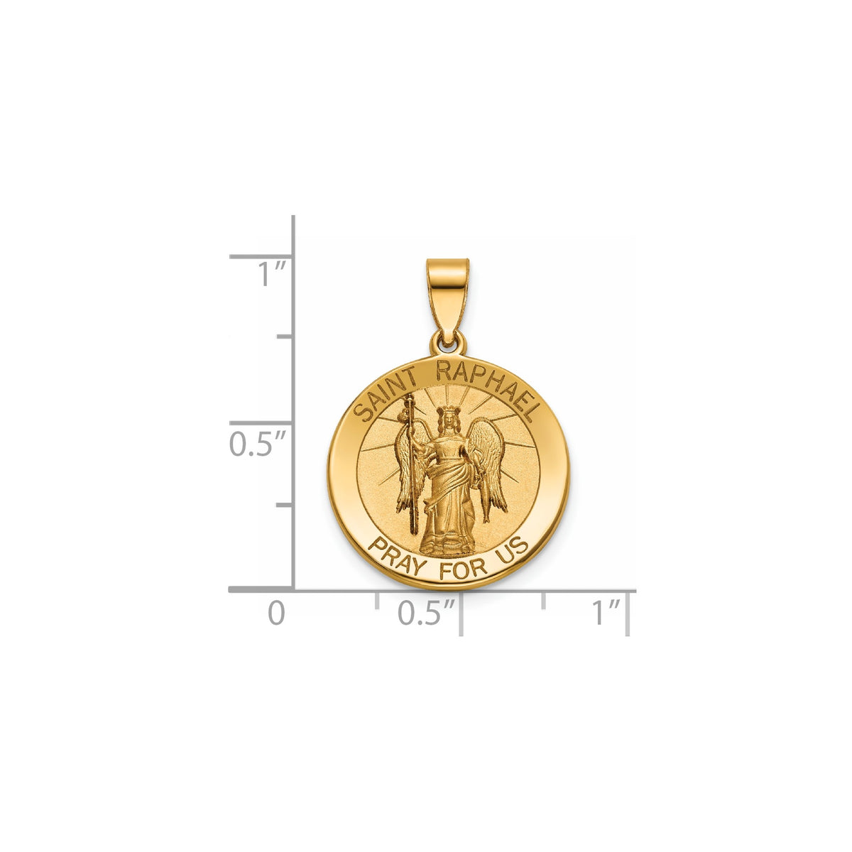 Round St. Raphael Medal in 14K Yellow Gold, 18.25mm - Sophia Jewelers