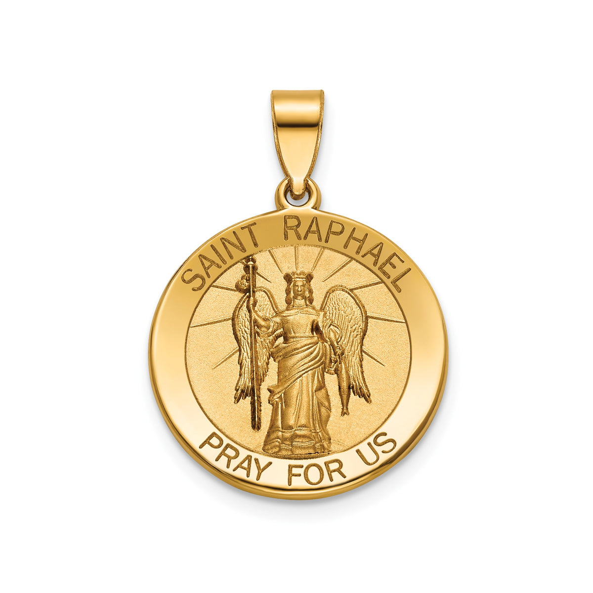 Round St. Raphael Medal in 14K Yellow Gold, 18.25mm - Sophia Jewelers Main image
