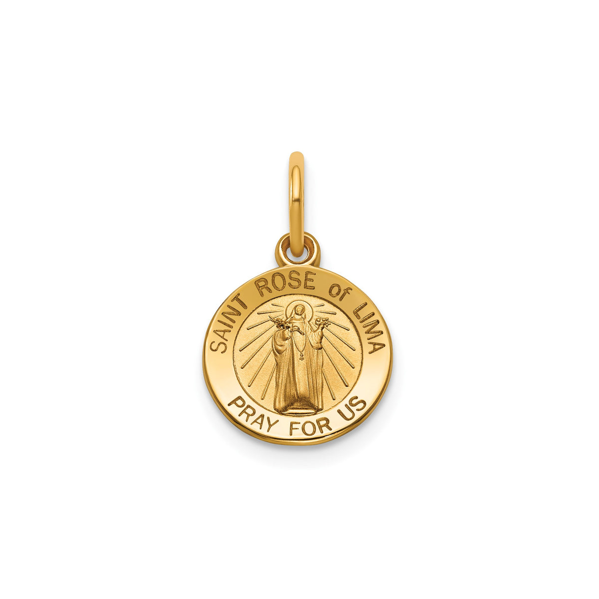 St. Rose of Lima Medal in 14K Yellow Gold, 11.5mm - Sophia Jewelers