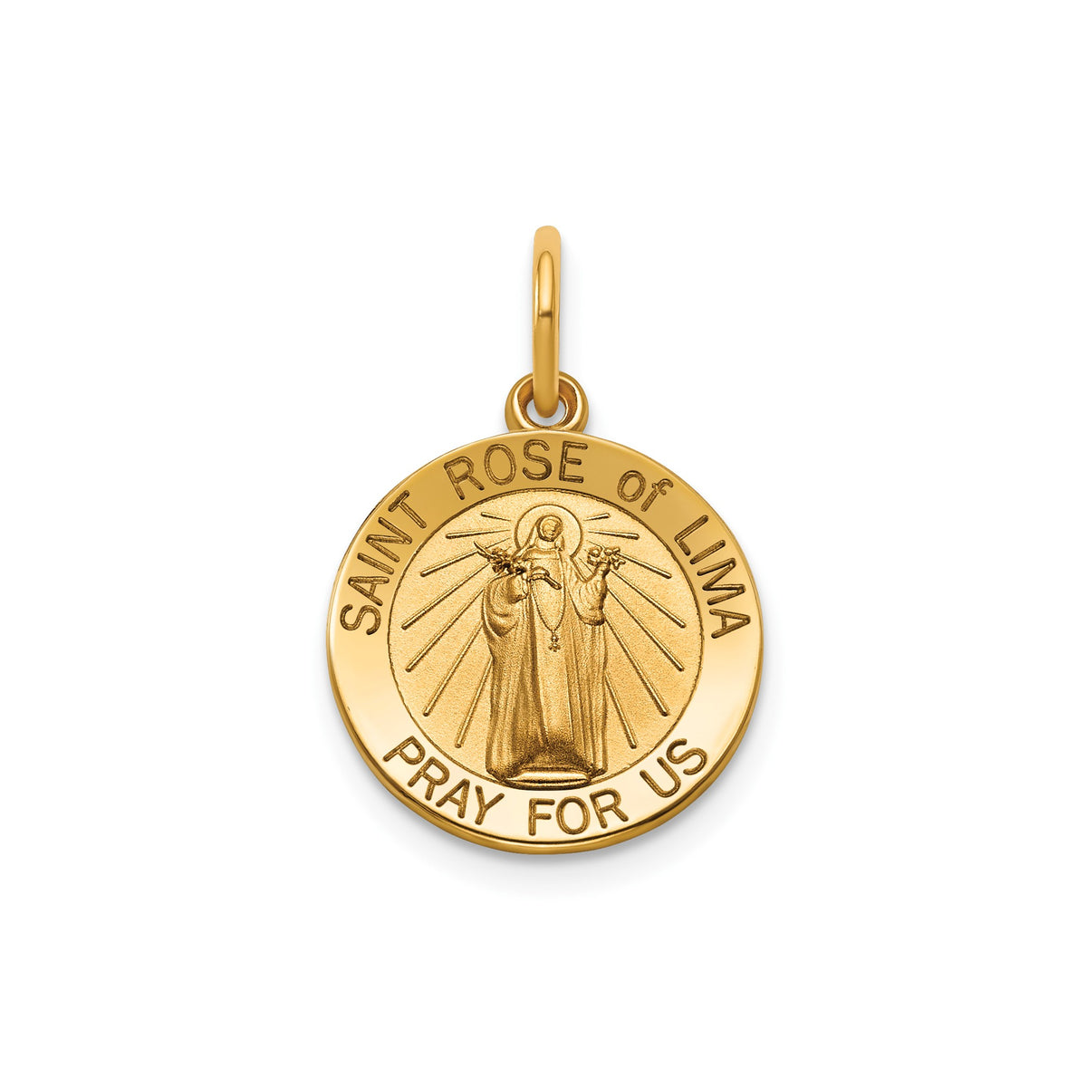 St. Rose of Lima Medal in 14K Yellow Gold, 14.5mm - Sophia Jewelers Main image