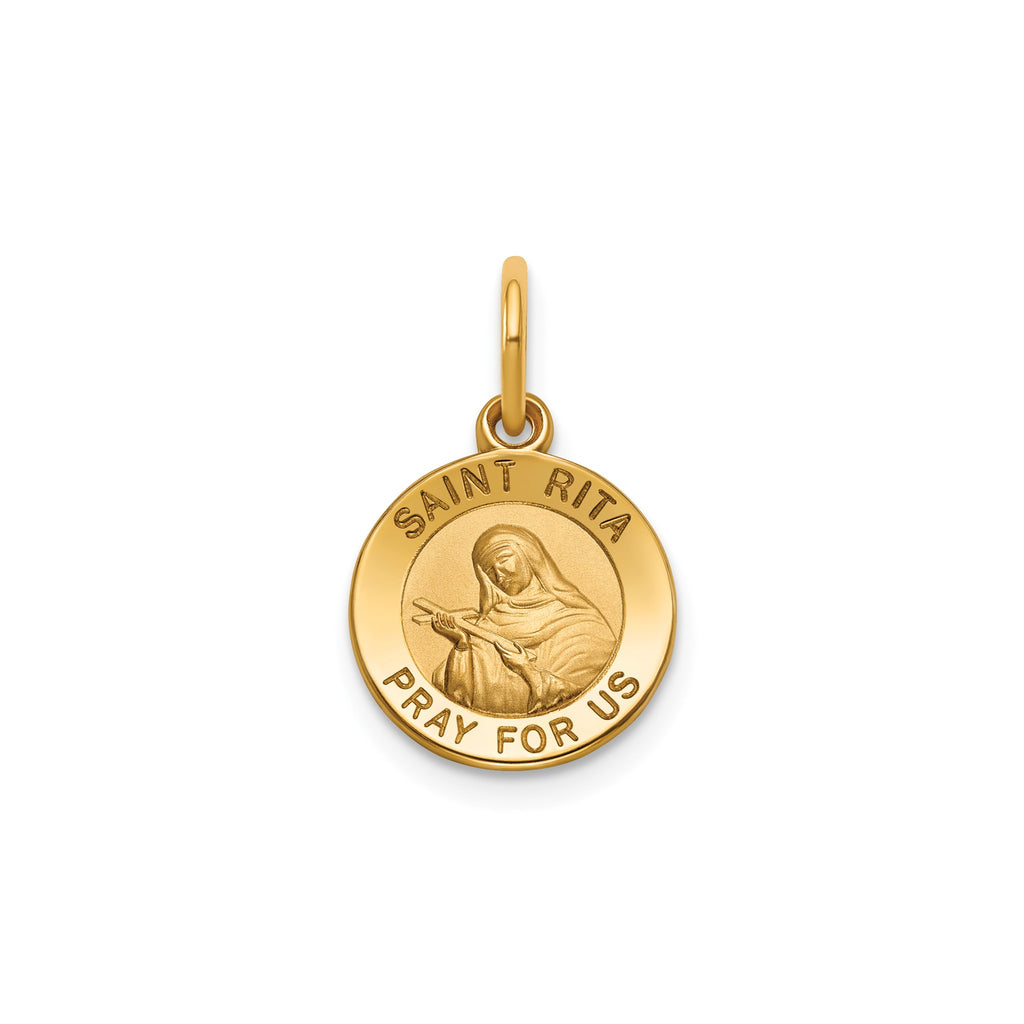 Round St. Rita Medal in 14K Yellow Gold, 11.5mm - Sophia Jewelers