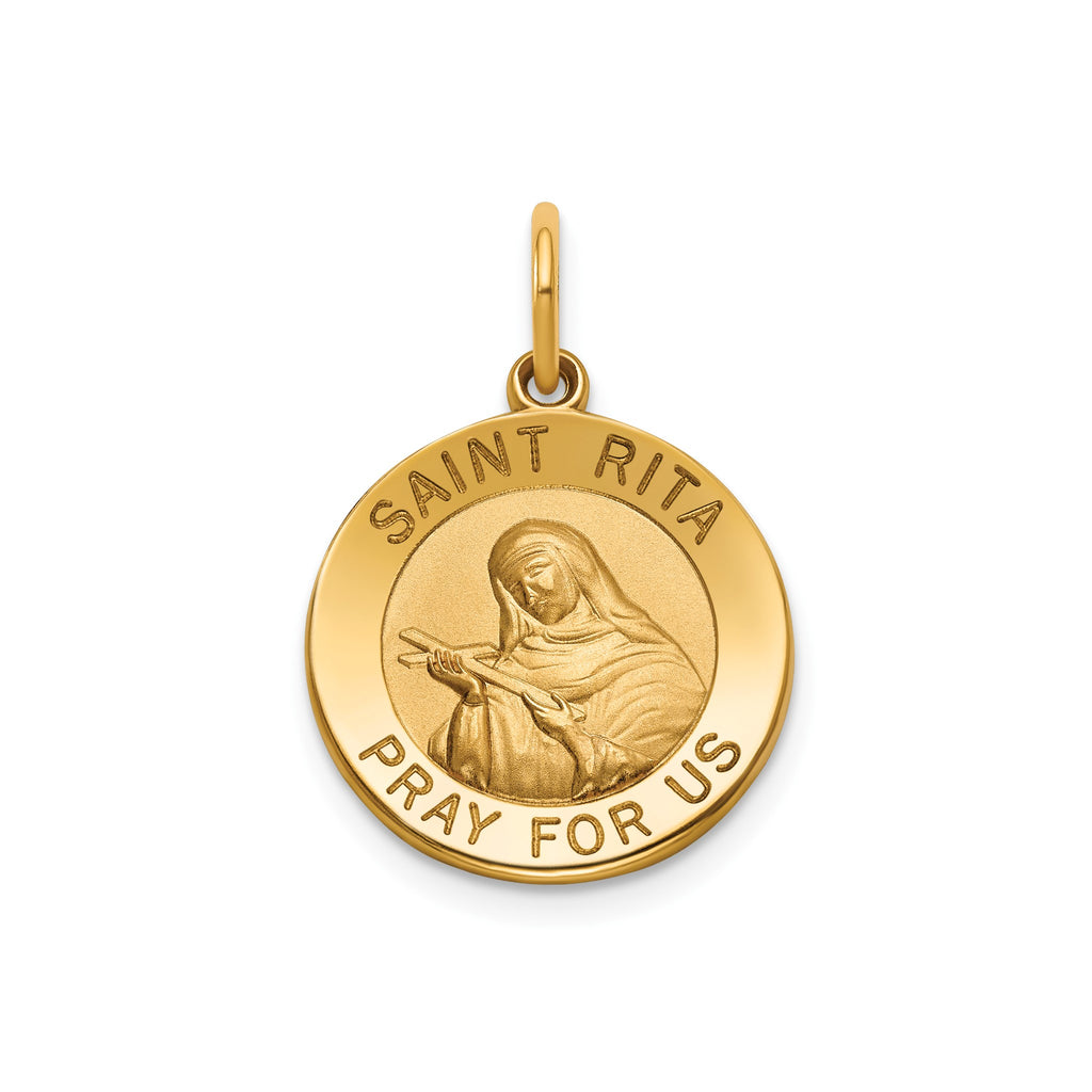 Round St. Rita Medal in 14K Yellow Gold, 16.25mm - Sophia Jewelers
