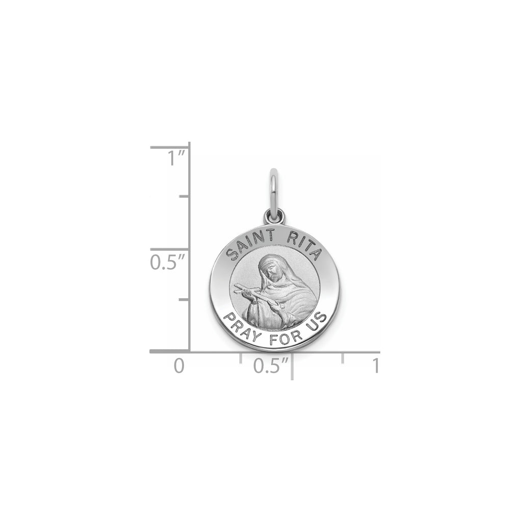 Round St. Rita Medal in Sterling Silver, Satin - Sophia Jewelers