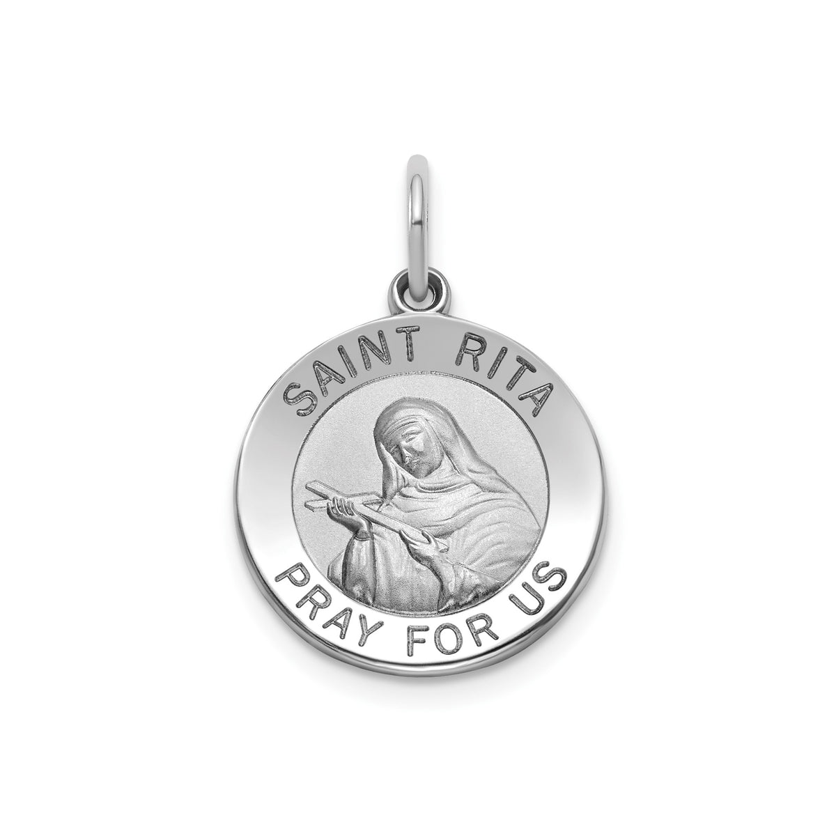 Round St. Rita Medal in Sterling Silver, Satin - Sophia Jewelers Main image