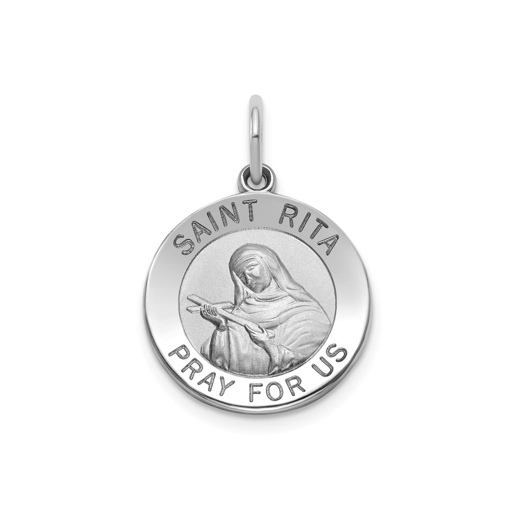 Round St. Rita Medal in Sterling Silver, Satin - Sophia Jewelers
