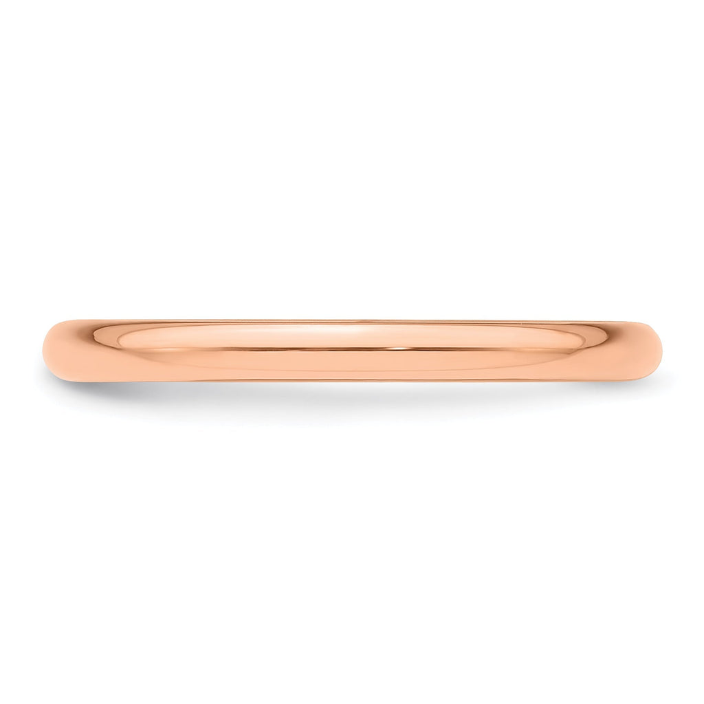 14K Rose Gold 2mm Half-Round Wedding Band, Size 4-4.25, Polished Finish