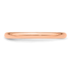 14K Rose Gold 2mm Half-Round Wedding Band, Size 4-4.25, Polished Finish