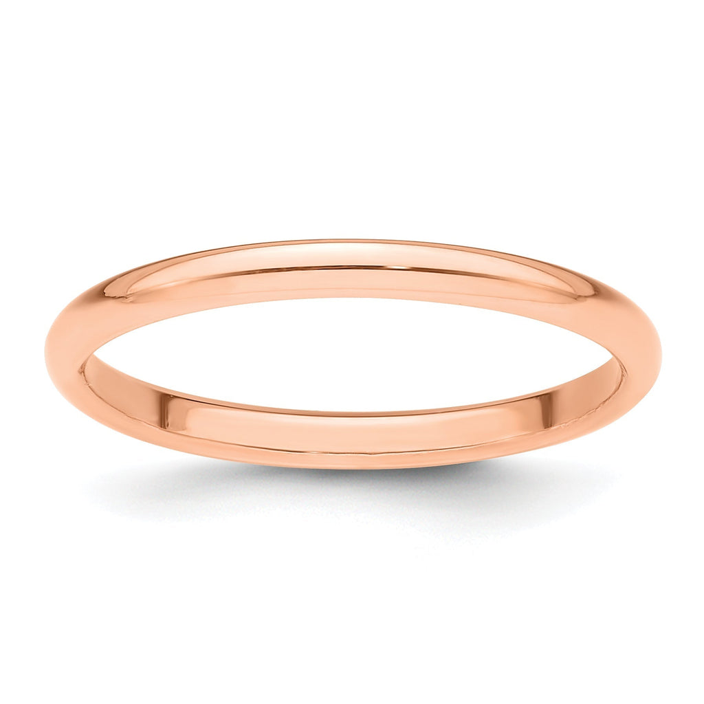 14K Rose Gold 2mm Half-Round Wedding Band, Size 4-4.25, Polished Finish