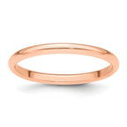 14K Rose Gold 2mm Half-Round Wedding Band, Size 4-4.25, Polished Finish