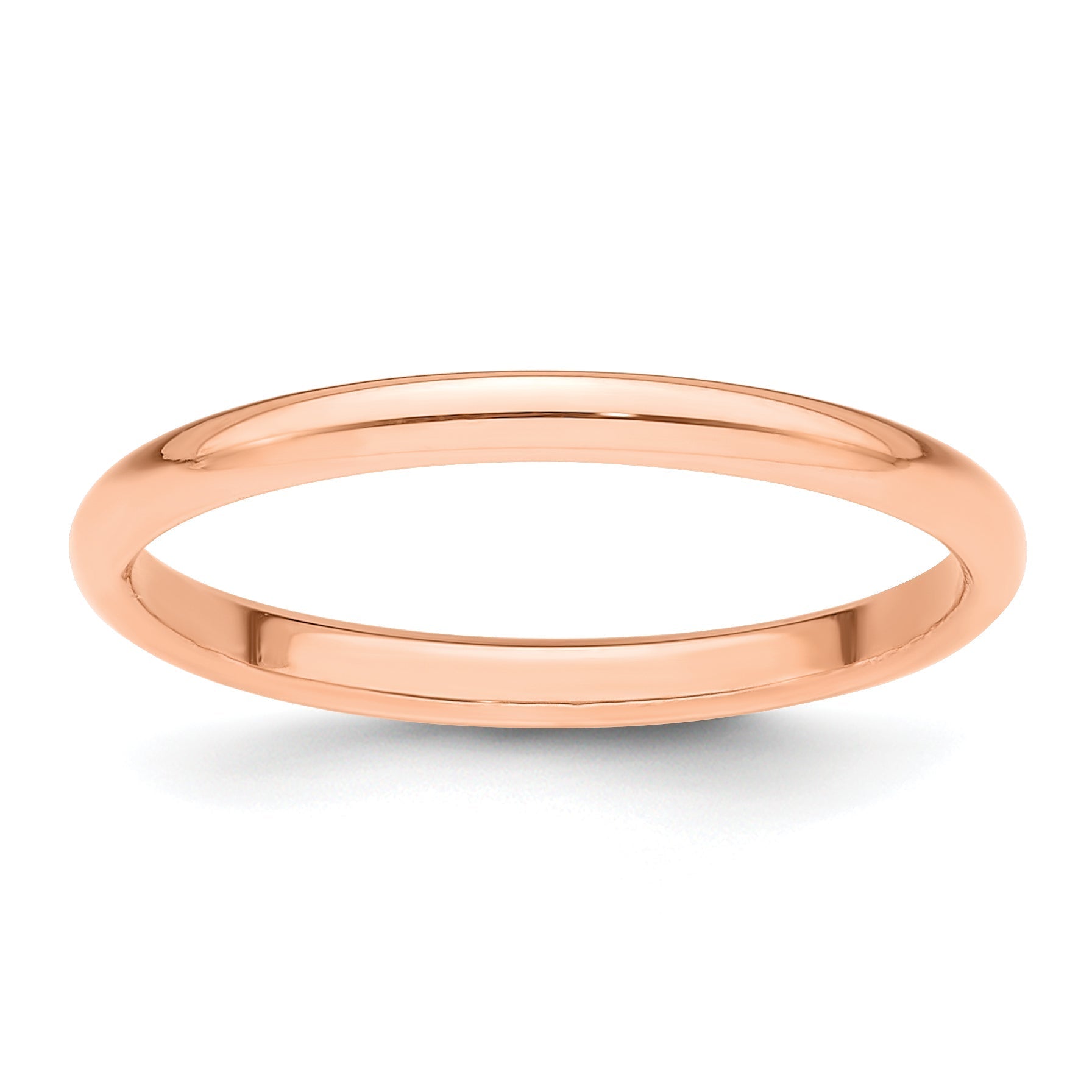 14K Rose Gold 2mm Half-Round Wedding Band, Size 4-4.25, Polished Finish