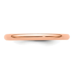14k Rose Gold 2mm Lightweight Half Round Wedding Band Size 9.5