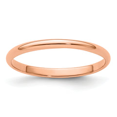 14k Rose Gold 2mm Lightweight Half Round Wedding Band Size 9.5