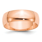14k Rose Gold 7mm Lightweight Half Round Band