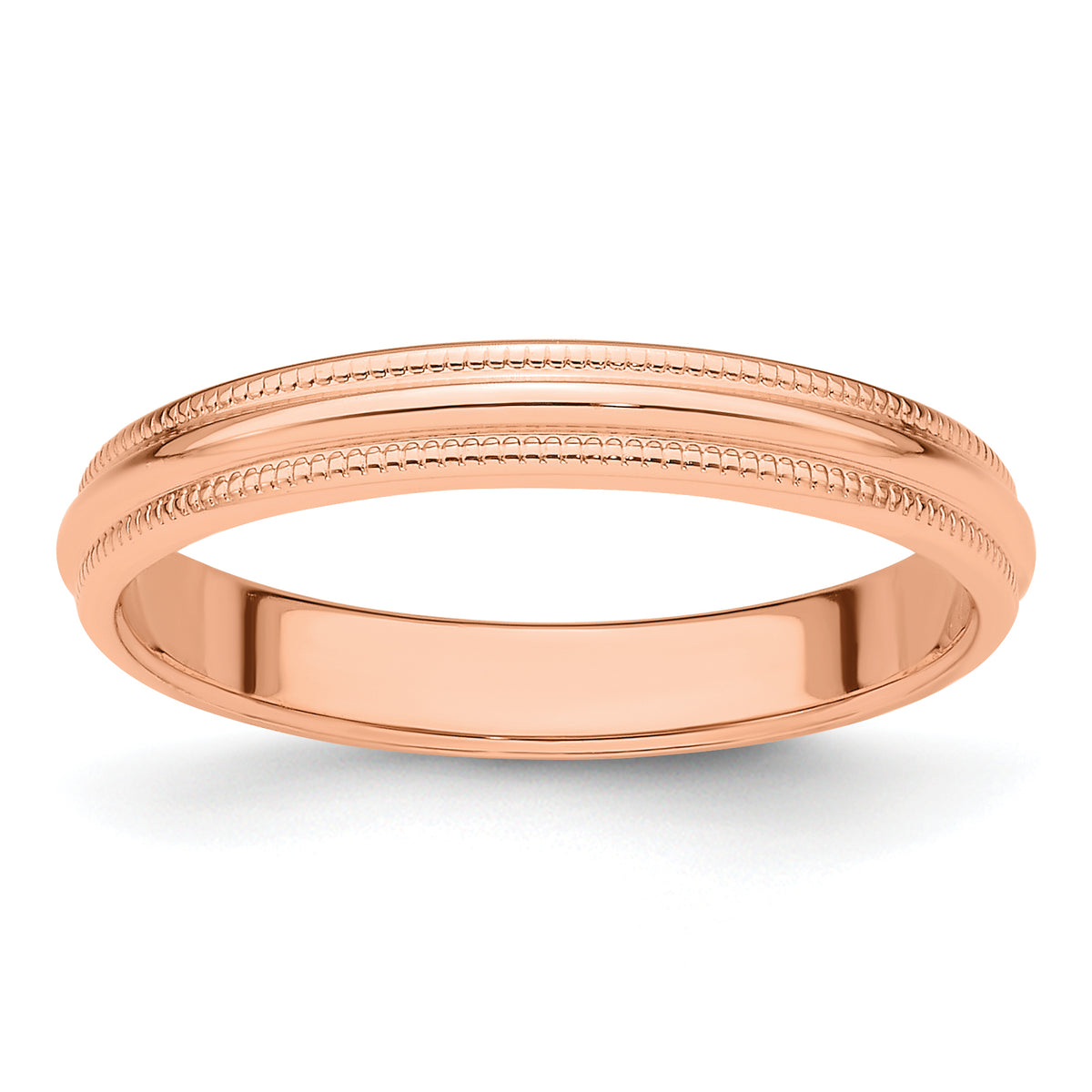 14k Rose Gold 3mm Milgrain Half Round Wedding Band Size 14