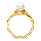 14K Polished 1/20 carat Diamond and White Freshwater Cultured Pearl Ovals Size 7 Ring