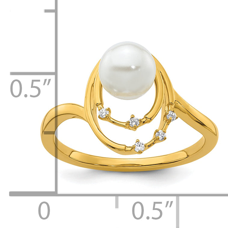 14K Polished 1/20 carat Diamond and White Freshwater Cultured Pearl Ovals Size 7 Ring