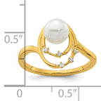 14K Polished 1/20 carat Diamond and White Freshwater Cultured Pearl Ovals Size 7 Ring