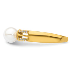 14K Polished 1/15 carat Diamond and White Freshwater Cultured Pearl Size 7 Ring