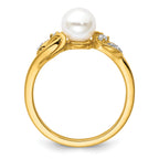 14K Polished 1/15 carat Diamond and White Freshwater Cultured Pearl Size 7 Ring
