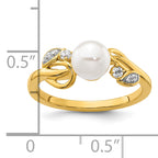 14K Polished 1/15 carat Diamond and White Freshwater Cultured Pearl Size 7 Ring