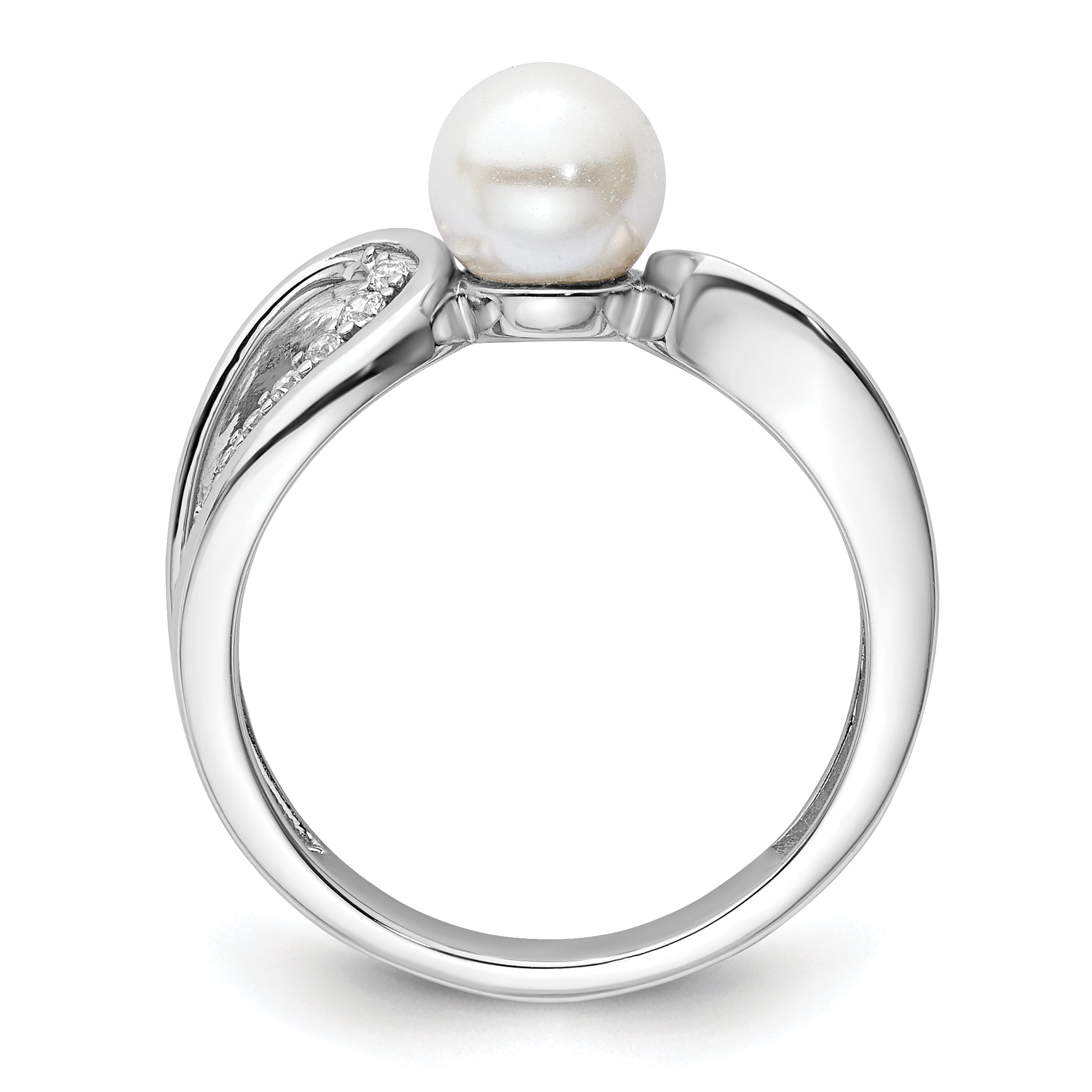 14K White Gold Polished 1/8 carat Diamond and White Freshwater Cultured Pearl Size 7 Ring Secondary image