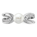 14K White Gold Polished 1/8 carat Diamond and White Freshwater Cultured Pearl Size 7 Ring