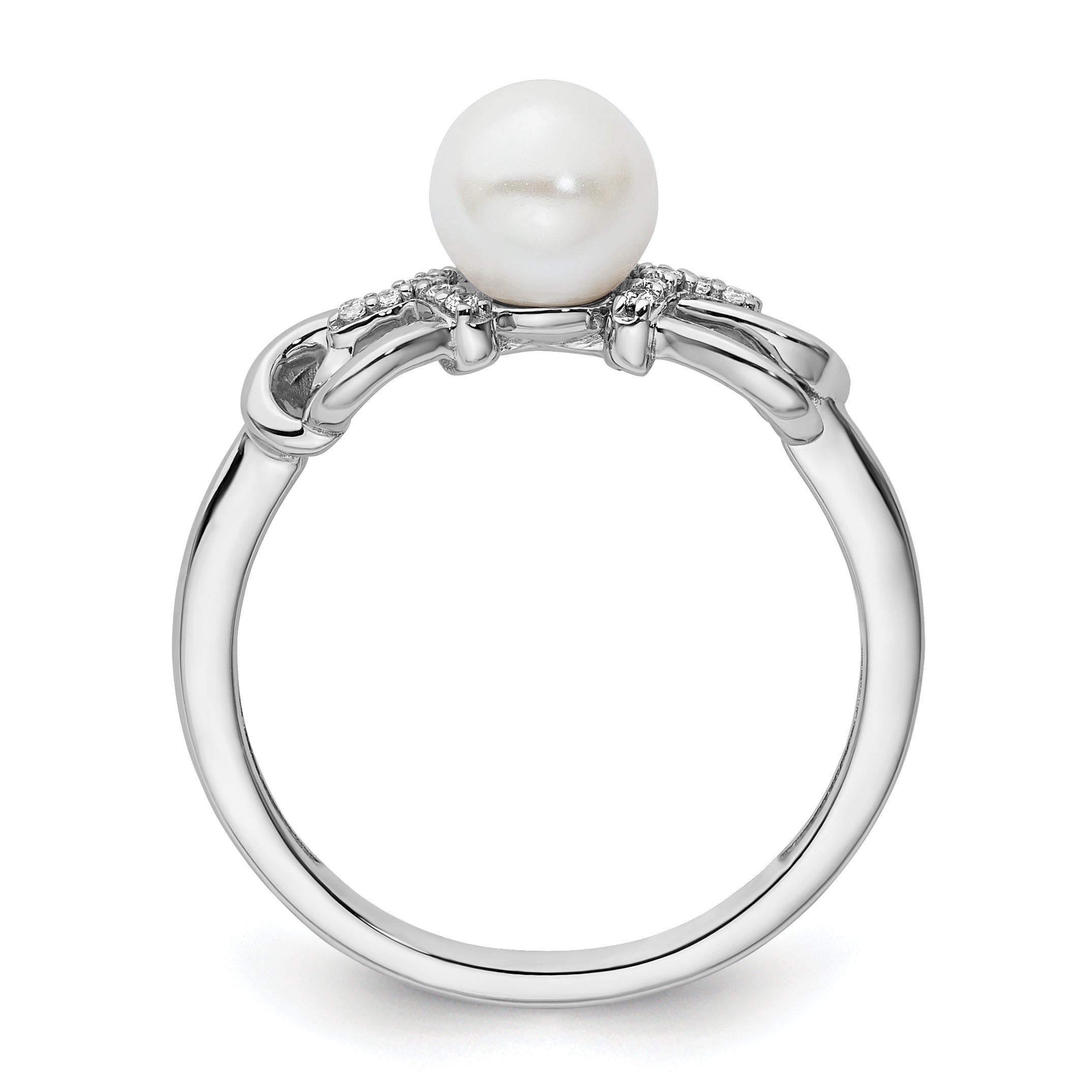 14K White Gold Polished Diamond and Pearl Fashion Ring Secondary image