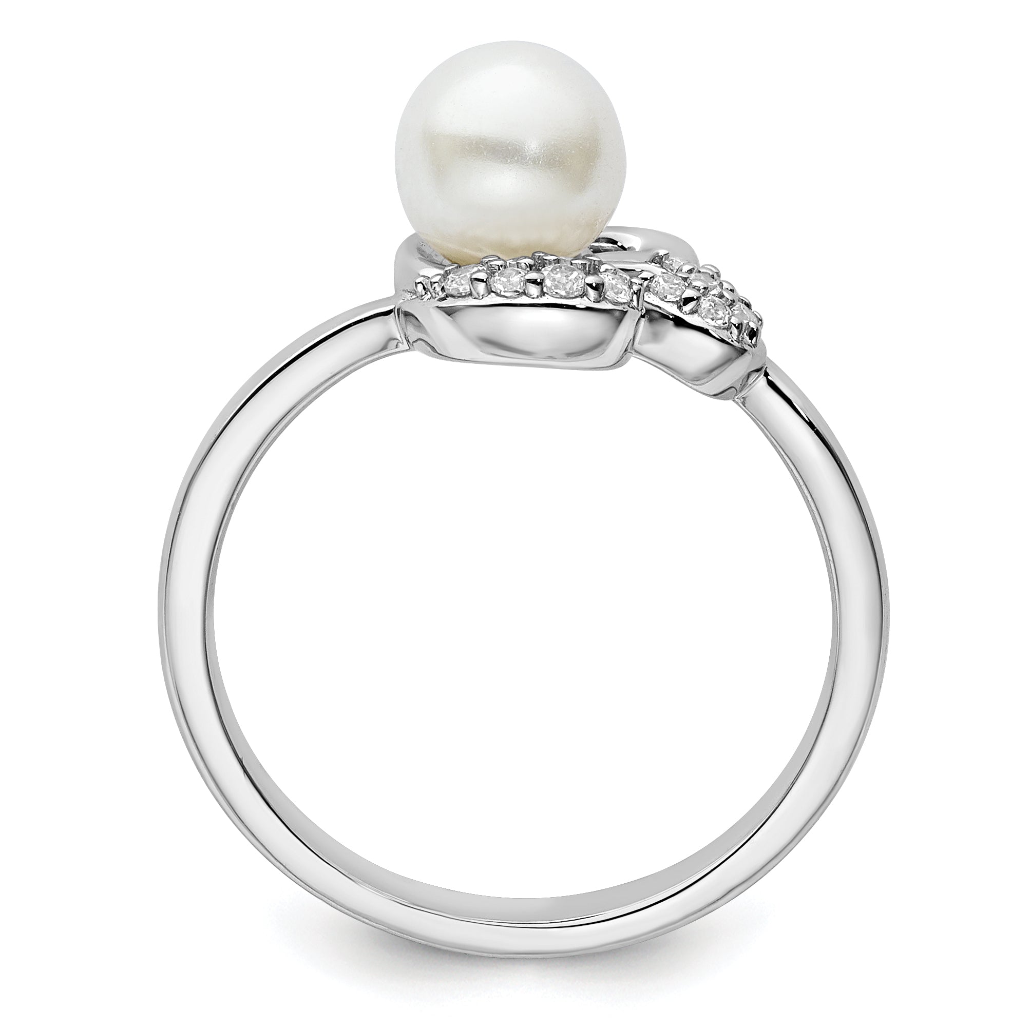14K White Gold Polished 1/10 carat Diamond and White Freshwater Cultured Pearl Size 7 Ring Secondary image