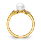 14K Polished 1/10 carat Diamond and White Freshwater Cultured Pearl Size 7 Ring