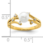 14K Polished 1/10 carat Diamond and White Freshwater Cultured Pearl Size 7 Ring