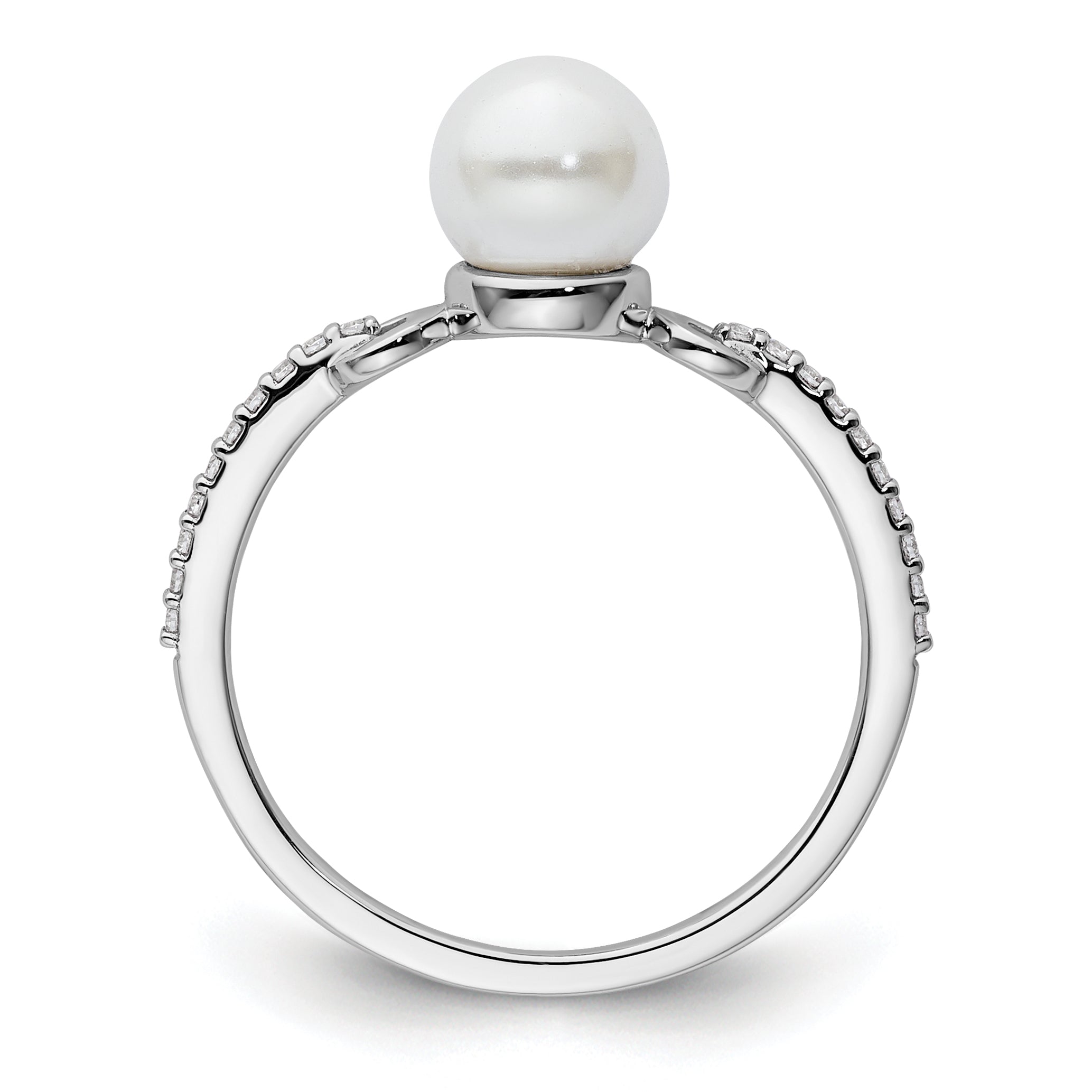 14K White Gold Polished Diamond and Pearl Fashion Ring Secondary image