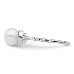 14K White Gold Polished Diamond and Pearl Fashion Ring