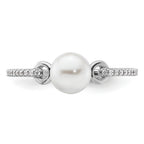 14K White Gold Polished Diamond and Pearl Fashion Ring