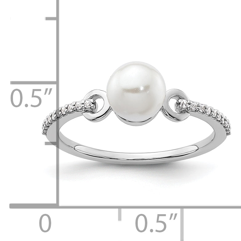 14K White Gold Polished Diamond and Pearl Fashion Ring