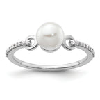 14K White Gold Polished Diamond and Pearl Fashion Ring