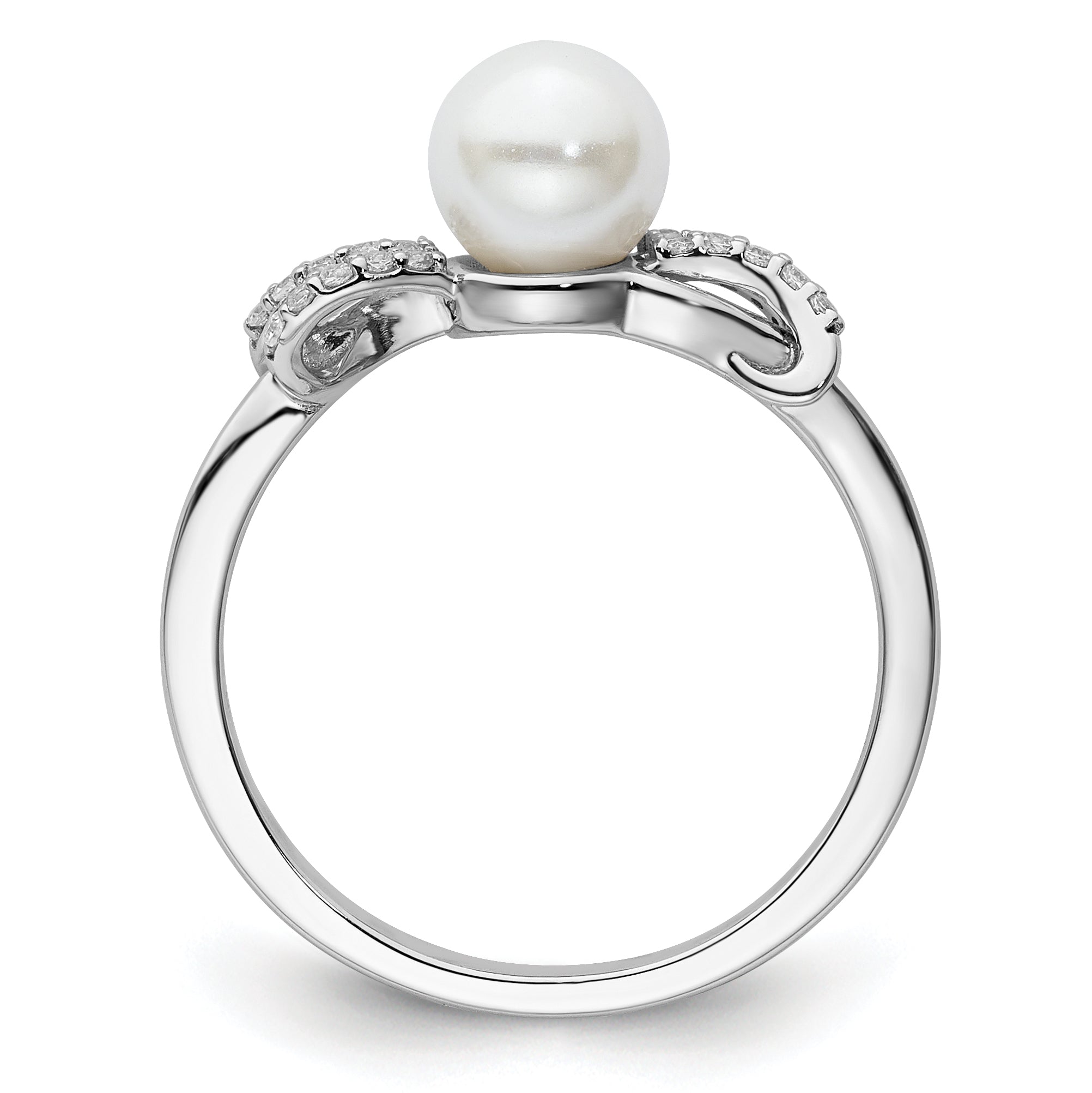14K White Gold Polished 1/10 carat Diamond and White Freshwater Cultured Pearl Size 7 Ring Secondary image