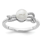 14K White Gold Polished 1/10 carat Diamond and White Freshwater Cultured Pearl Size 7 Ring