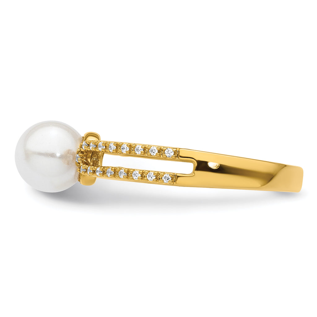 14K Polished Diamond and Pearl Fashion Ring