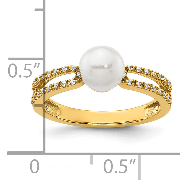 14K Polished Diamond and Pearl Fashion Ring