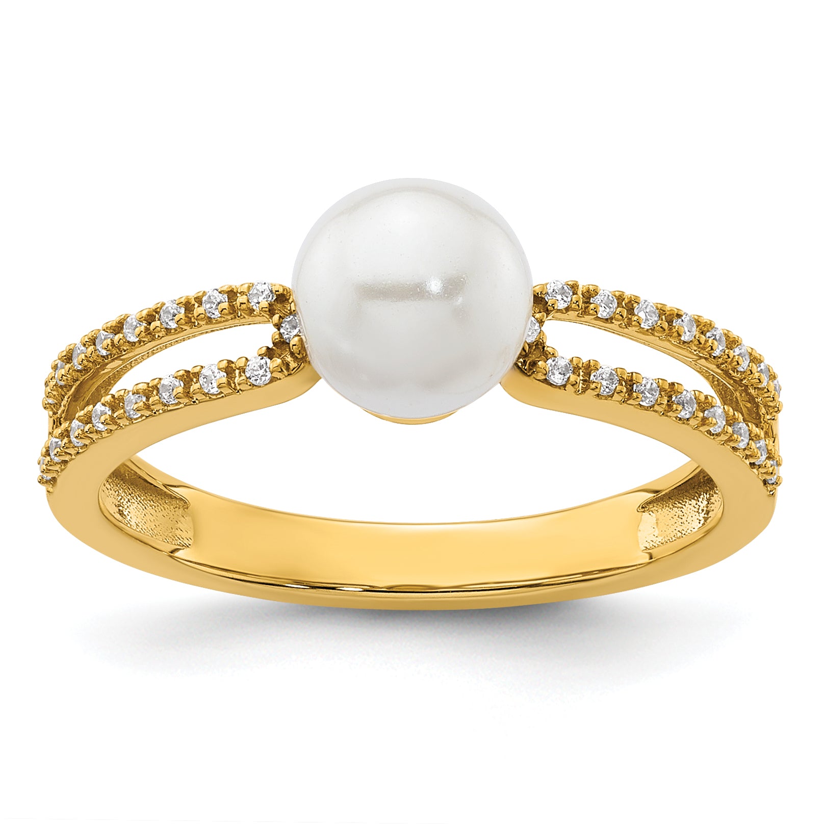 14K Polished Diamond and Pearl Fashion Ring Main image