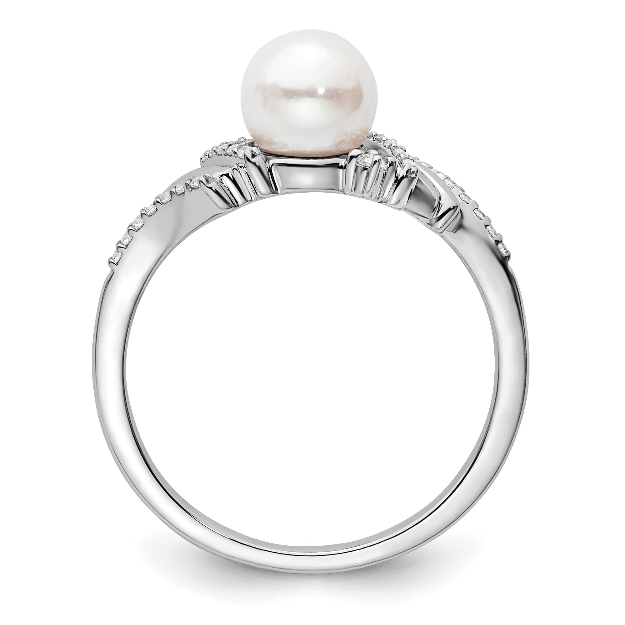 14K White Gold Polished 1/10 carat Diamond and White Freshwater Cultured Pearl Size 7 Ring Secondary image