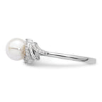 14K White Gold Polished 1/10 carat Diamond and White Freshwater Cultured Pearl Size 7 Ring