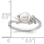 14K White Gold Polished 1/10 carat Diamond and White Freshwater Cultured Pearl Size 7 Ring