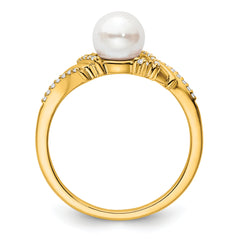 14K Polished 1/10 carat Diamond and White Freshwater Cultured Pearl Size 7 Ring