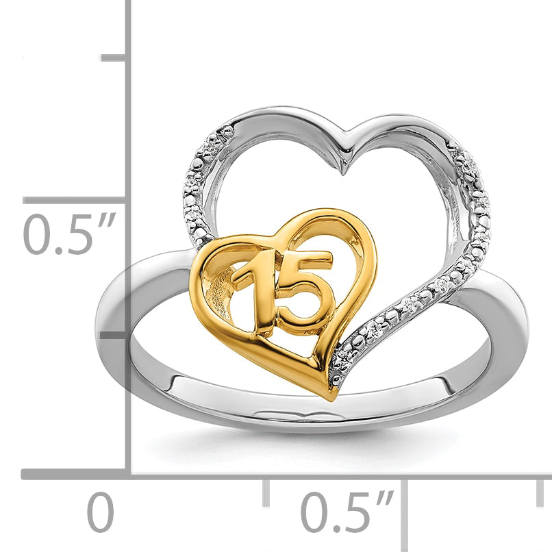 14K Two-tone Polished Diamond Quinceanera Heart Ring