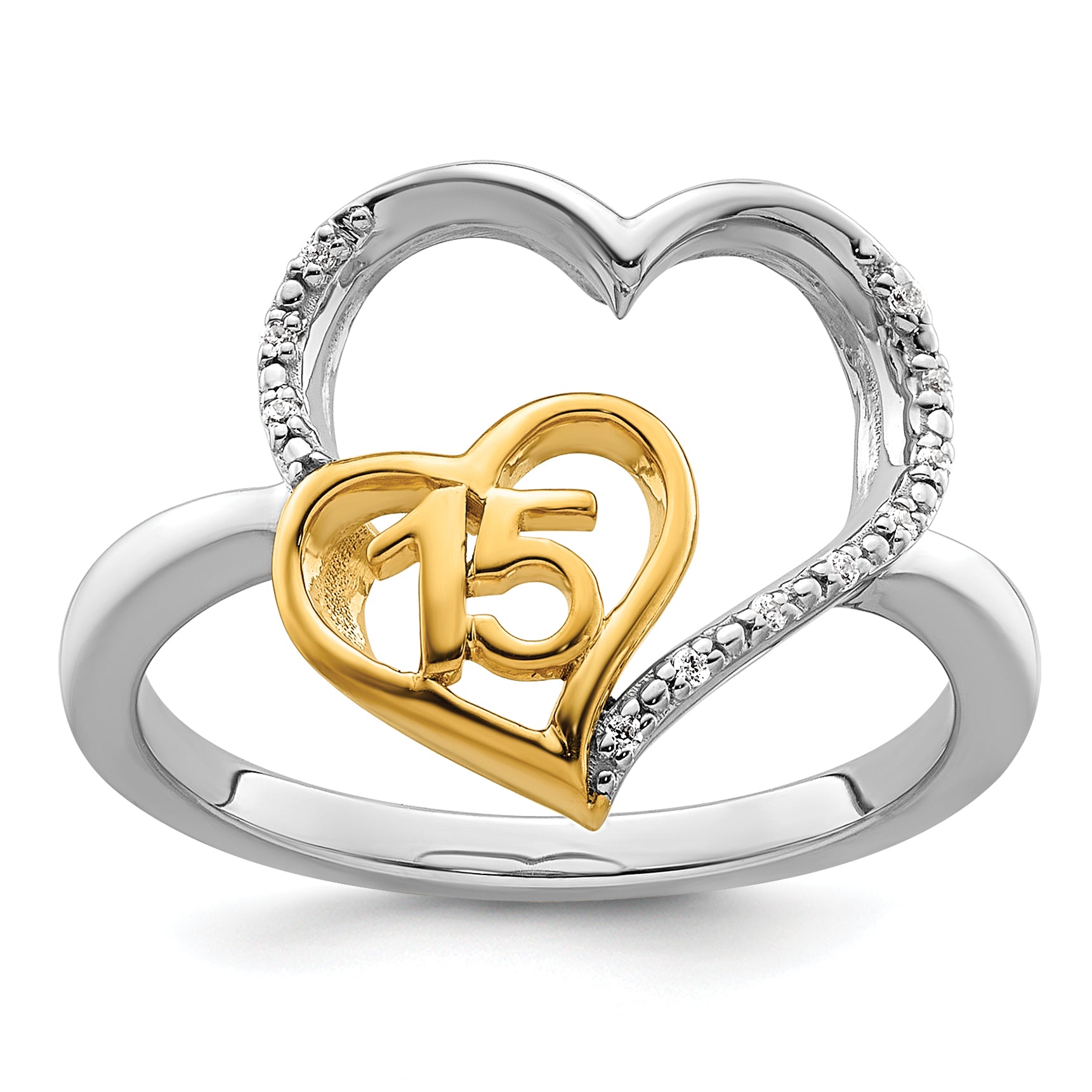 14K Two-tone Polished Diamond Quinceanera Heart Ring Main image
