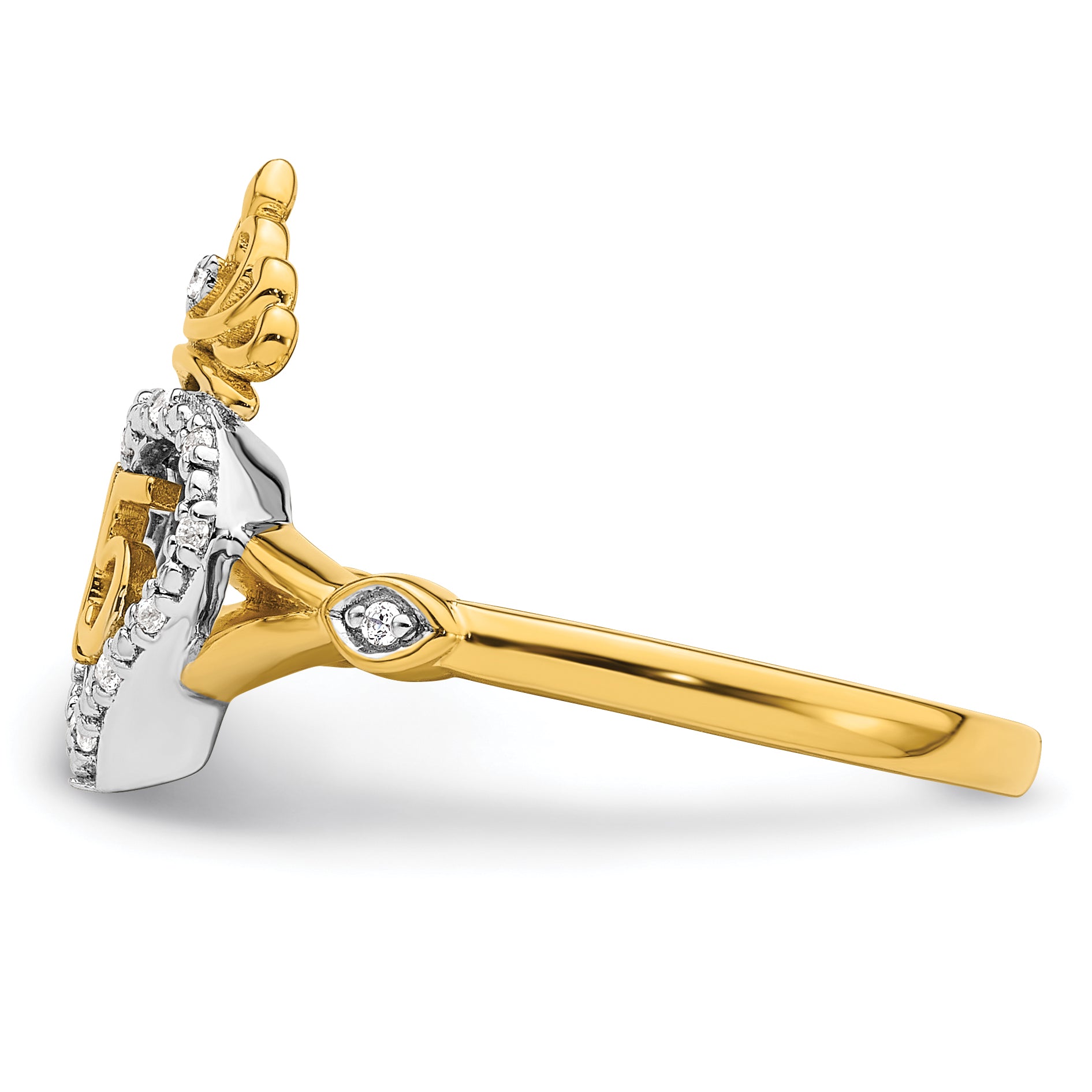 14K Two-tone Polished Diamond Quinceanera Heart/Crown Ring